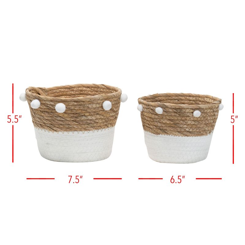 Set of 2 Natural Cattail Decorative Storage Baskets with Pom Poms - Foreside Home & Garden, 5 of 6