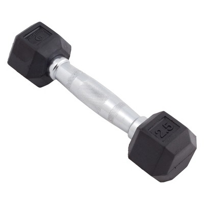 Body Sport Rubber Encased Hex Dumbbell Weight, Strength Training Equipment for Home Gym, Black