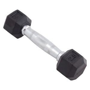 Body Sport Rubber Encased Hex Dumbbell Weight, Strength Training Equipment for Home Gym, Black - 1 of 4