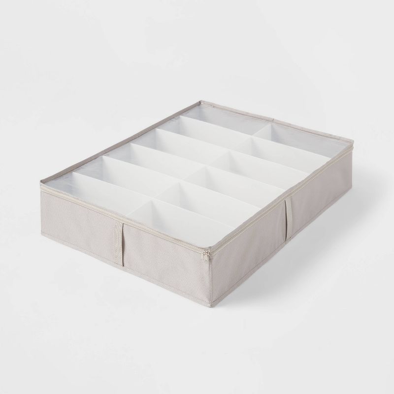Underbed Fabric Shoe Storage Gray - Brightroom™: Polyester Organizer with Dividers, 12-Pair Capacity, Spot Clean