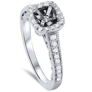 Pompeii3 1/3ct Cushion Halo Diamond Vintage Engagement Ring Setting 14K White Gold - 1 of 4