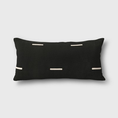 Woven Stripe Outdoor Lumbar Decorative Pillow Black - Project 62™