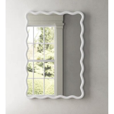 Solid Wood Wavy Rectangle Mirror Modern Mirror Wall Decor for Bathroom, Bedroom, Living Room, Dining Room(Contains Mirror Only)