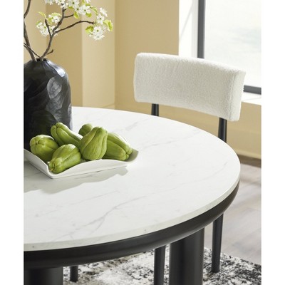 45 Inch Round White Marble Top Dining Table with Black Wood Legs