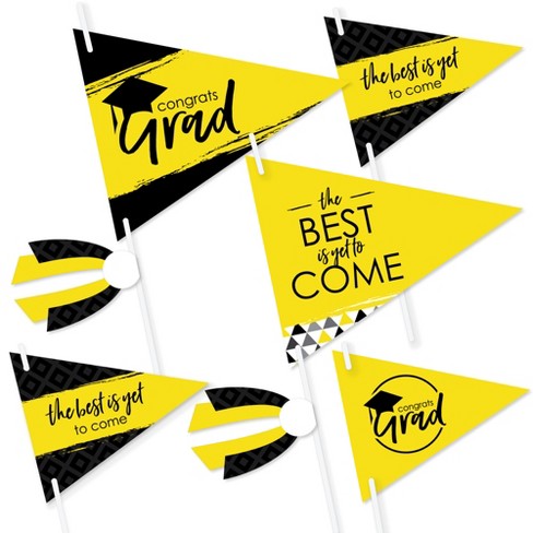 Big Dot of Happiness Yellow Grad - Best is Yet to Come - Triangle Yellow  Graduation Party Photo Props - Pennant Flag Centerpieces - Set of 20