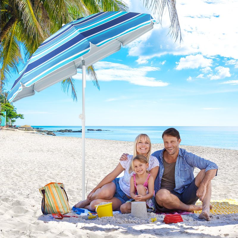Costway 6.5Ft Patio Beach Sunshade Umbrella Portable Tilt  Outdoor Yellowith Green/Navy/Blue, 2 of 11