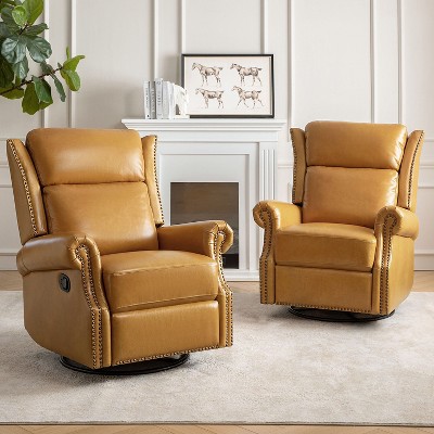 Lauren Genuine Leather Manual Swivel Glider Recliner Set of 2|HULALA HOME
