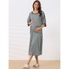cheibear Women's Zip Front Robe 3/4 Sleeve Striped Long Bathrobe Dress Pajama - 3 of 4