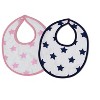 Bacati - Stars Pink/Aqua Ikat Muslin 4 pc set of Bibs & Burp Cloths Set - 2 of 4