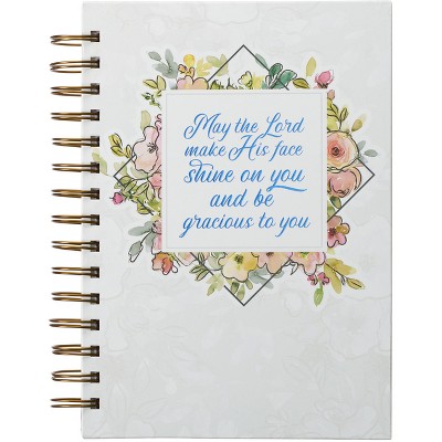 Christian Art Gifts Journal W/Scripture for Women Give Thanks Psalm 106:1 Bible Verse White/Gold 192 Ruled Pages, Large Hardcover Notebook, Wire Bound