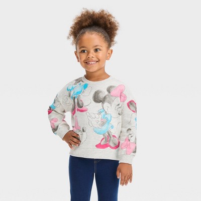 Image of Toddler Girls' Mickey Mouse & Friends Graphic Fleece Pullover Sweatshirt - Beige 12M
