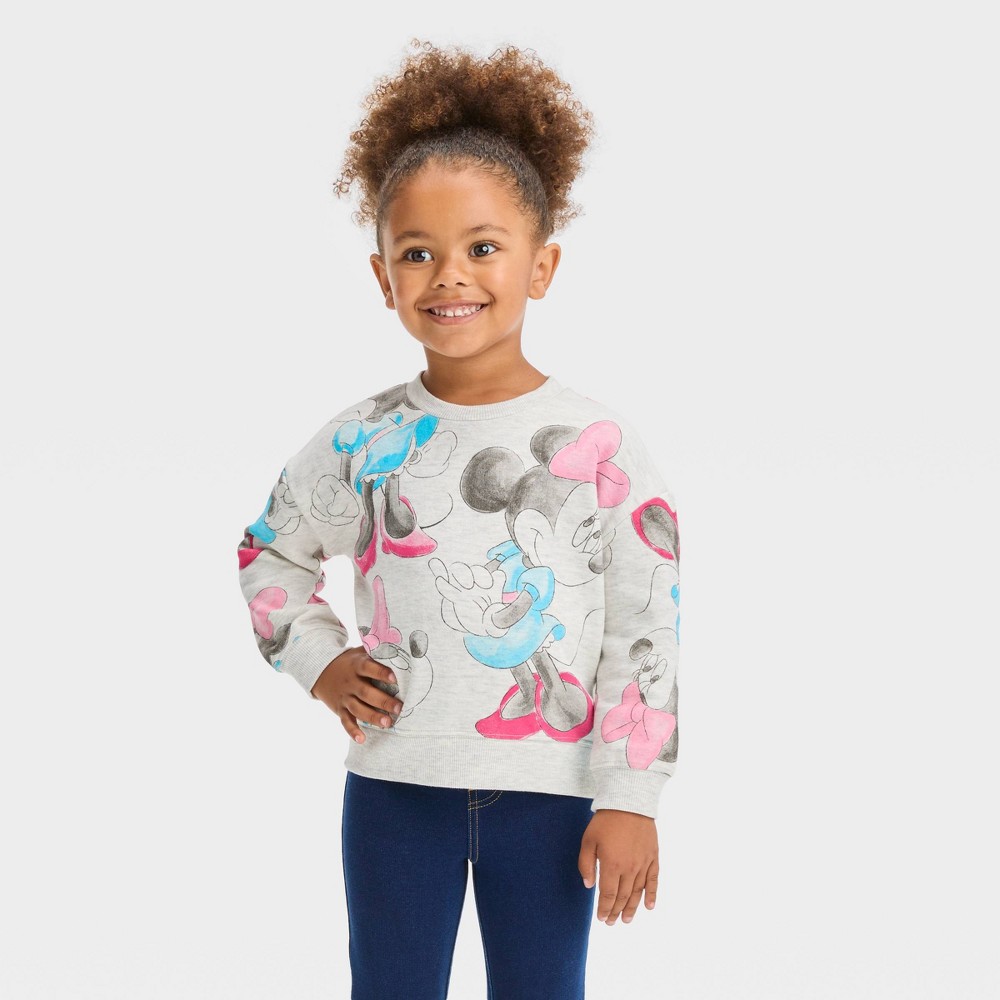 Toddler Girls' Mickey Mouse & Friends Graphic Fleece Pullover Sweatshirt - Beige 3T
