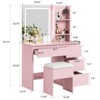 Vanity Desk with Mirror and LED Light, 4 Drawer Makeup Vanity, Power Outlet, Storage Stool, Shelves, Hair Dryer Holder - 3 of 4