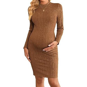 Ekouaer Maternity Dress Mock Turtleneck Pregnancy Dress Rib Knit Stretchy Bodycon Baby Shower Dress - 1 of 4