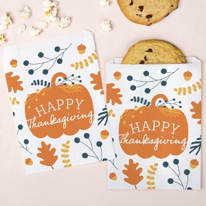 Big Dot of Happiness Happy Thanksgiving Paper Treat Bags, Individual Candy Snack Favors, Greaseproof White Sandwich Cookie Bags - 25 Count - 1 of 4