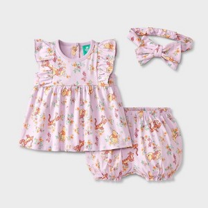 Baby Girls' 3pc Disney Winnie The Pooh Top & Bloomer Short Set with Headband - Purple - 1 of 4