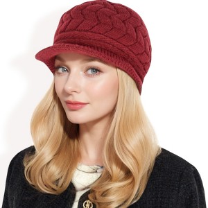Anna-Kaci Women's Knitted Newsboy Cap with Braided Cable Pattern and Stylish Brim Design - 1 of 4