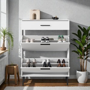 Mshliw Freestanding Shoe Cabinet with 2 Flip Drawers and Metal Legs Modern Slim Shoe Storage Organizer for Entryway Hallway - 1 of 4