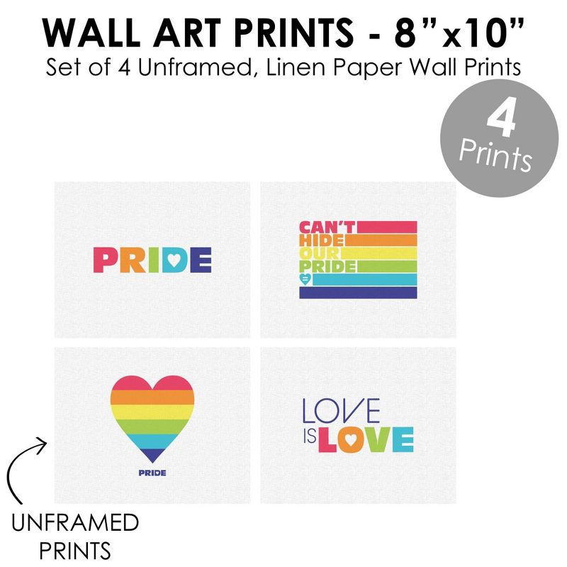 Big Dot of Happiness Love is Love - Pride - Unframed Rainbow Linen Paper Wall Art - Set of 4 - Artisms - 8 x 10 inches, 5 of 8