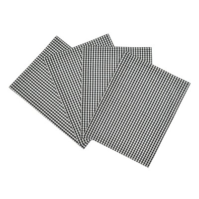 Black and Off-White Gingham Check Cotton Blend Placemats Set of 4