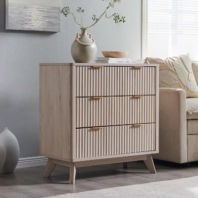 SinCiDo Fluted Nightstand with 3 Storage Drawers, Wood Modern 32" Tall Night Stand Bedside Table for Bedroom, Living Room