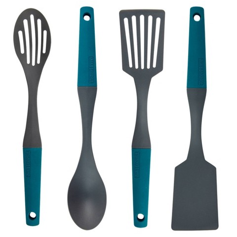 Taste of Home 4pc Nylon Tools Sea Green/Ash Gray: Kitchen Utensil Set, Slotted Spoon & Turner, Dishwasher-Safe