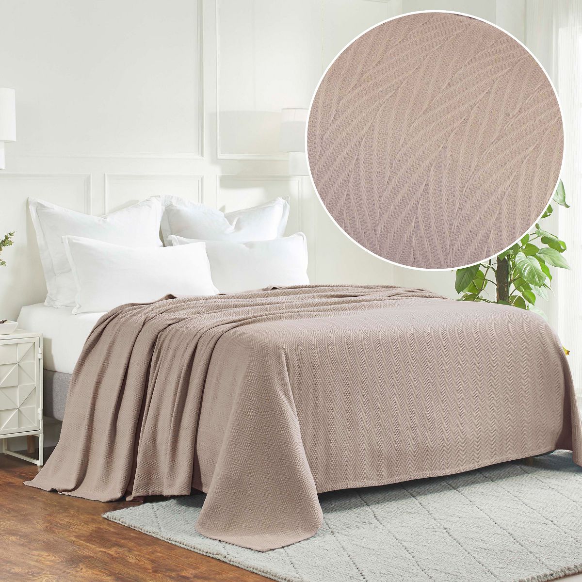 100% Cotton Chevron Zig-Zag Blanket, Full/Queen, Khaki - Blue Nile Mills