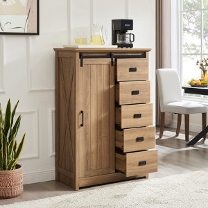 KWPZQEB 5 Drawer Dresser, Tall Chest Organizer Unit with Sliding Door & Adjustable Shelves, Modern Wood Storage Tower for Bedroom, Living Room - 1 of 4