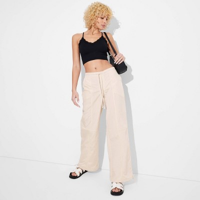 Women's Mid-rise Wide Leg Parachute Pants - Wild Fable™ Light Beige Xs ...