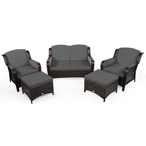 Tangkula 5PCS Rattan Patio Conversation Sofa Furniture Set Outdoor w/ Grey Cushions - 1 of 4