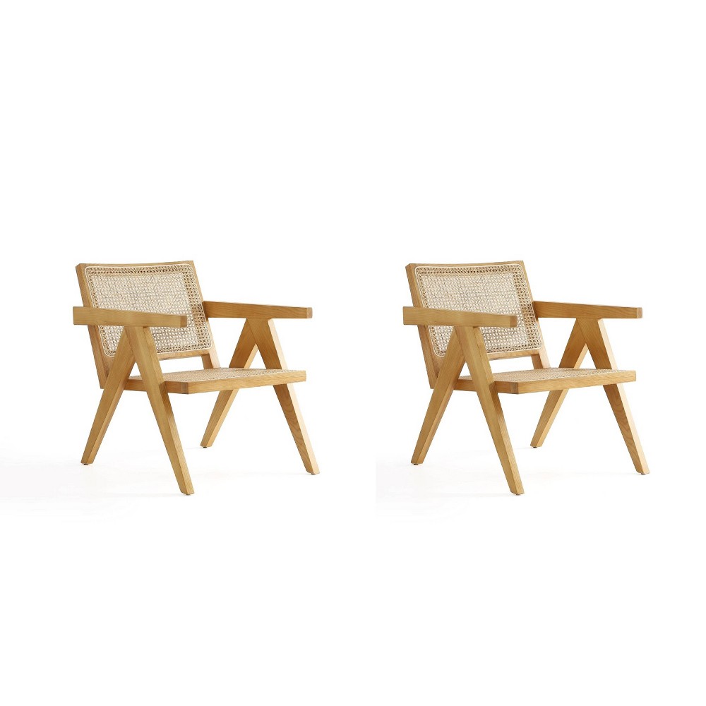 Photos - Coffee Table Set of 2 Hamlet Wood Accent Chairs Natural - Manhattan Comfort: Matte Finish, Ash Frame, No Assembly Required