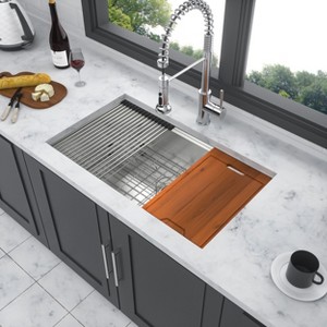 Gulches 30"x19"x9" Undermount Single Bowl Ledge Workstation Sink, 16 Gauge 304 Stainless Steel - 1 of 4