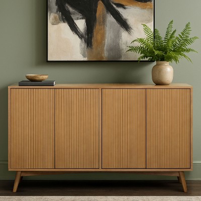 Tremolo  Modern Boho 4-Door Sideboard with Solid Wood & Contemporary Fluted Fronts - Teamson Home