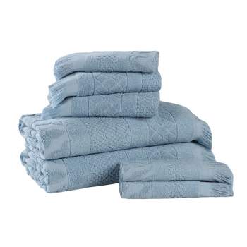 Cotton Geometric Jacquard Plush Soft Absorbent 8 Piece Towel Set by Blue Nile Mills