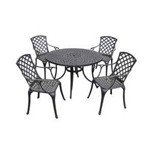 Sedona 46" 5pc Outdoor Dining Set with Highback Chairs - Black - Crosley - 1 of 4