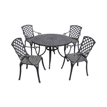 Sedona 46" 5pc Outdoor Dining Set with Highback Chairs - Black - Crosley