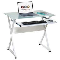 Contemporary Glass Writing Desk, Steel Frame Black - Onespace : Target