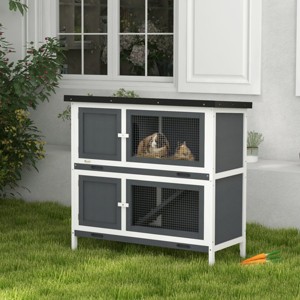 LAOTIES Wooden Rabbit Hutch,Indoor And Outdoor Bunny Cage with Ramp,Waterproof Roof And Removable Tray - 1 of 4
