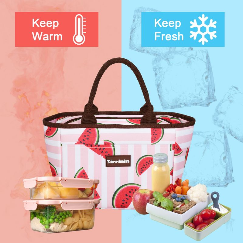 Tirrinia Lunch Bags for Women, Cute Insulated Lunch Tote Bag for Women, Fashionable Leakproof Lunch Box, Reusable Large Cooler Lunch Bag, Blue Leaf, 3 of 9