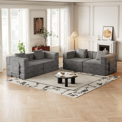 72.4" Convertible Corduroy Sofa Bed with Storage Pockets,2-Seat 4-Seat Folding Sleeper Couch for Living Room,Bedroom-Baofuwish