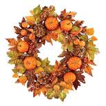 Collections Etc Pinecones with Pumpkins Fall Hanging Wreath