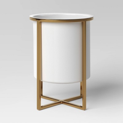 2pc Iron Indoor Outdoor Planter Pot with Stand White/Brass - Threshold