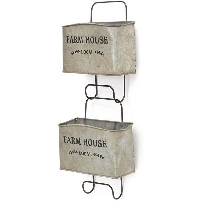 Farmlyn Creek 2 Pack Galvanized Metal Hanging Planter, Rustic Farmhouse Decor (8.5 x 6.75 x 2.5 in)