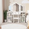 Kids Vanity Table,Girls 2 in1 Princess Makeup Desk with Touch Light Detachable Tri-Folding Mirror,Wood Makeup Set with Chair,for Little Girls-White - 2 of 4