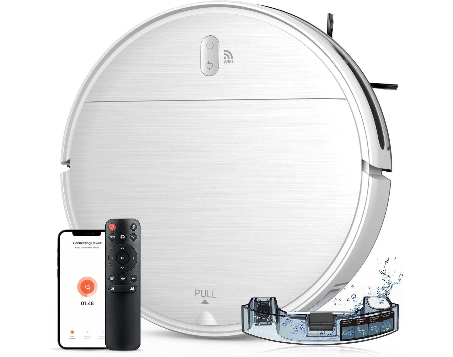 MAMNV Robot Vacuum and Mop Combo, WiFi/App, Robotic Vacuum Cleaner 2 in 1 Mopping Robot Vacuum, Self-Charging for Hard Floor, Pet Hair, Carpet,White