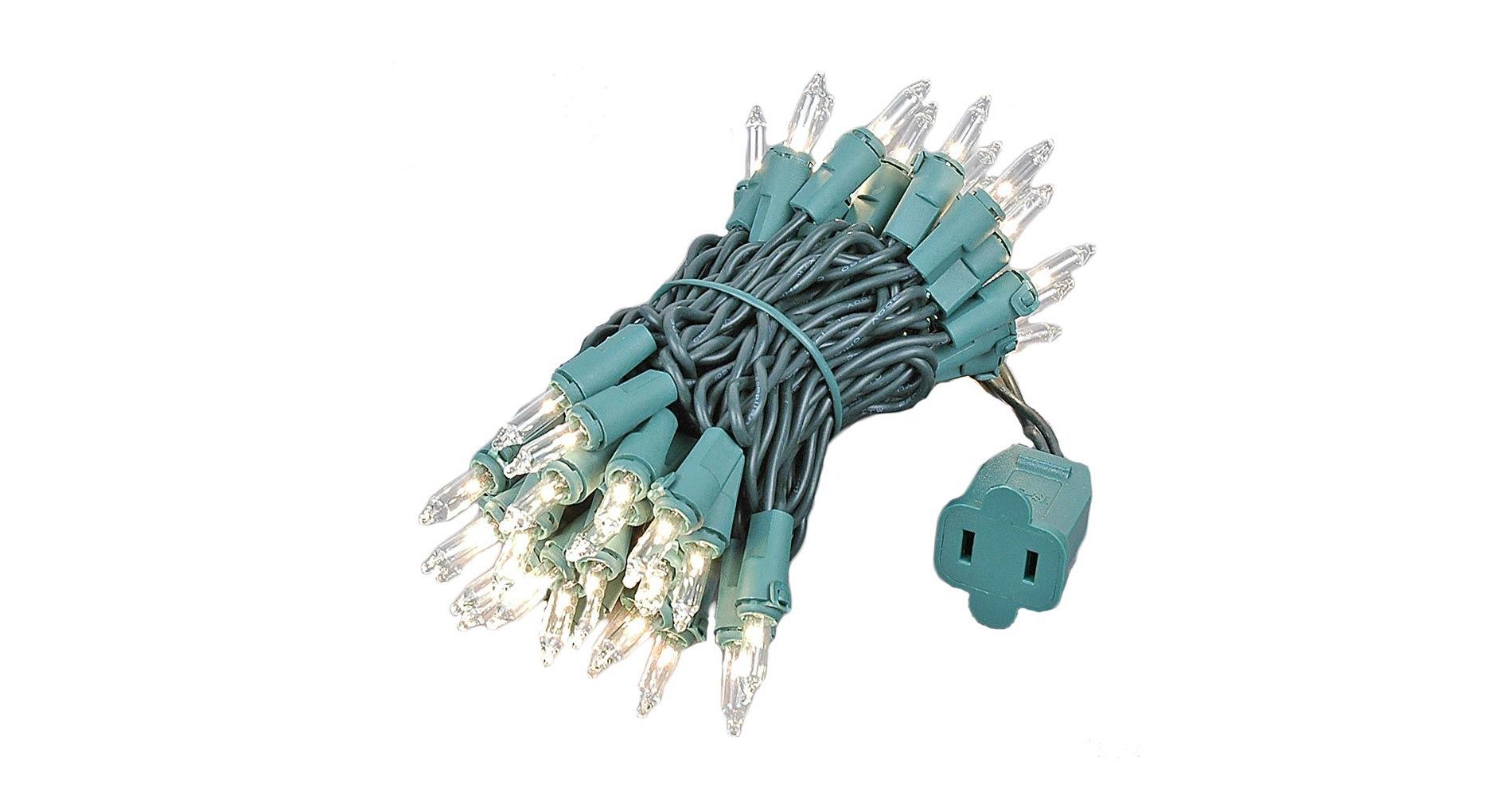 Novelty Lights 11 Feet 50 Bulbs Incandescent Mini Lights, Green Wire with 2.5" Spacing, UL Listed for Indoor/Outdoor Use, Connectable