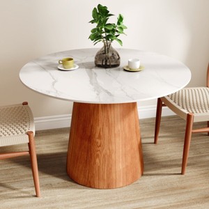 39" Modern Round Pedestal Dining Table with Glossy Faux Marble Top, Small Kitchen Table for 2-4,Indoor Small Bistro Table–The Pop Home - 1 of 4