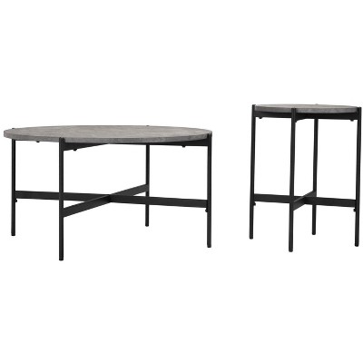 Gray and Black Round MDF and Steel Coffee Table Set