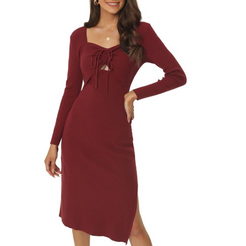 Solid Ruched Drawstring Knot Bodycon Dress