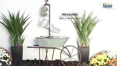 36" Silver Metal Wheelbarrow and Watering Can Fountain